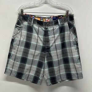 Lululemon Kahuna Shorts Pockets Belt Loops Plaid Gray Blue 8.5" Men's Size 36